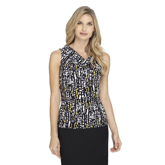 New! TAHARI Splatter Print Cowl-Neck Jersey Sleeveless Work Office Top Blouse - Picture 1 of 3